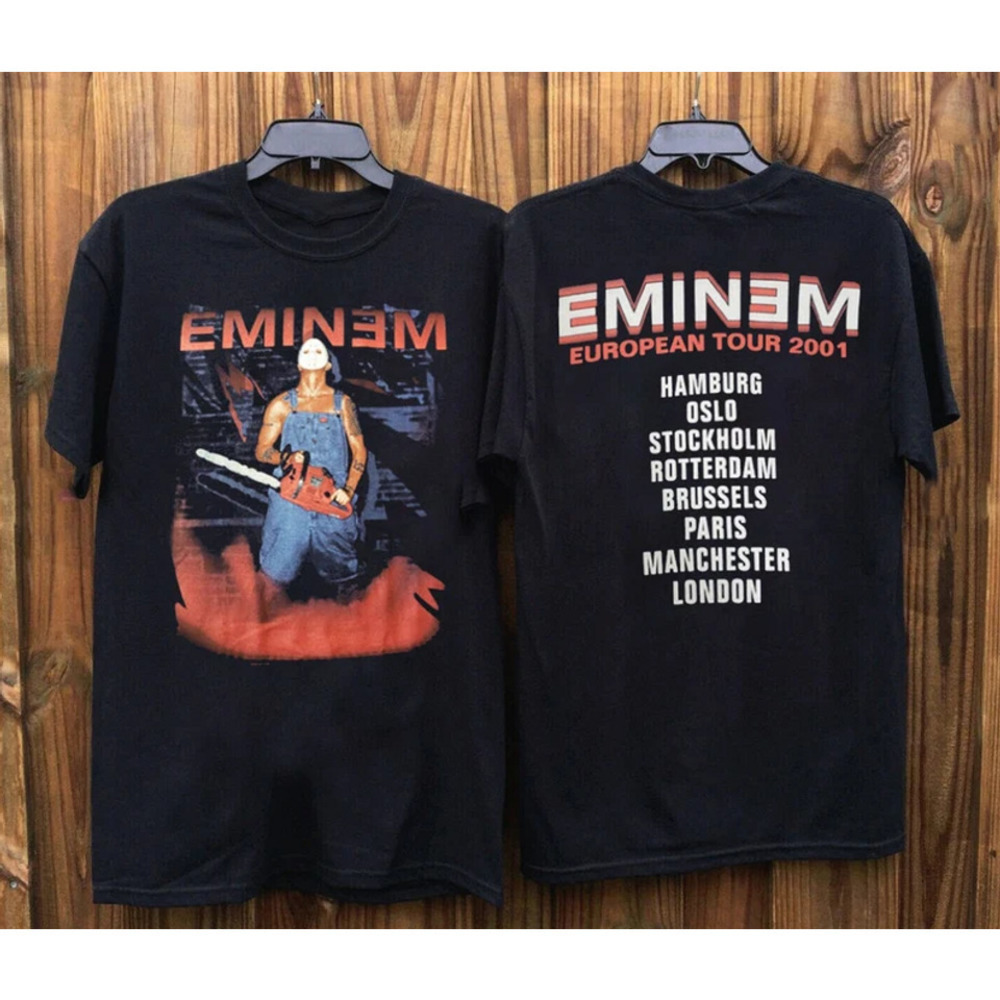 Eminem European Tour Graphic Retro Rap Icon Music Fan 2 Sided T-Shirt